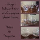 Iridescent Pitcher with 11 Champagne or Sherbet Glasses