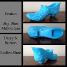 ~ Vintage ~ Fenton Glass Daisy & Button Ladies Shoe Blue
