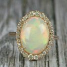Natural Pave Diamond Ethiopian Opal Gemstone Cocktail Ring 14k Gold HandmadeRing