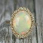 Natural Pave Diamond Ethiopian Opal Gemstone Cocktail Ring 14k Gold HandmadeRing