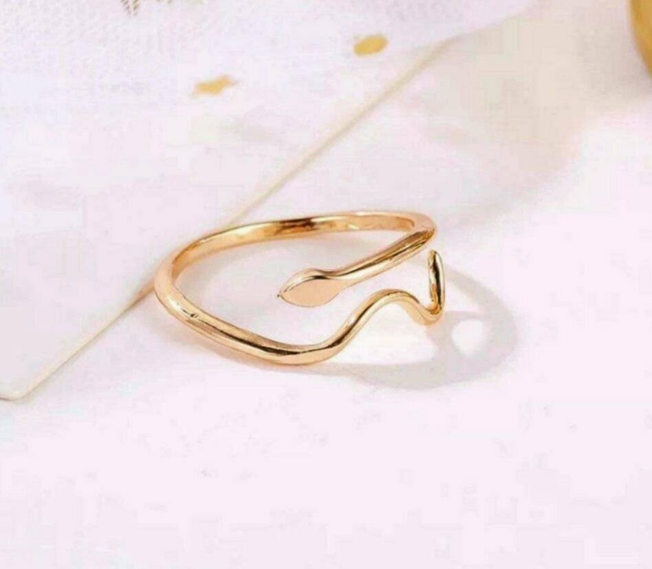10k Solid Gold Dainty Snake Wrapped Stacking Adjustable Ring Minimalist Band NS8