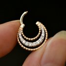 Natural Diamond Septum Clicker Piercing 14k Gold 3 Concentric Line Halo Hoop.