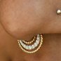 Natural Diamond Septum Clicker Piercing 14k Gold 3 Concentric Line Halo Hoop.