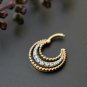 Natural Diamond Septum Clicker Piercing 14k Gold 3 Concentric Line Halo Hoop.