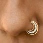 Natural Diamond Septum Clicker Piercing 14k Gold 3 Concentric Line Halo Hoop.