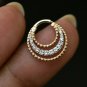 Natural Diamond Septum Clicker Piercing 14k Gold 3 Concentric Line Halo Hoop.