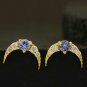 Natural Diamond Moon Earring 14k Gold Tanzanite Minimalist Dainty Earring Gift.
