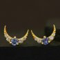 Natural Diamond Moon Earring 14k Gold Tanzanite Minimalist Dainty Earring Gift.