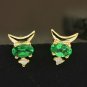 Pave Diamond Tiny Earring 14k Gold Tsavorite Garnet Handmade Fine Earring Gift.