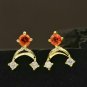 Diamond Moon Earring 14k Gold Spessartite Garnet Minimalist Stud Earring Gift.