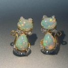 Ethiopian Opal Diamond 14k Solid Gold Kitty Cat Earring Cat Bow Stud Earrings. Ethiopian Opal Diamond 14k Solid Gold Kitty Cat Earring Cat Bow Stud Earrings.