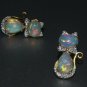Ethiopian Opal Diamond 14k Solid Gold Kitty Cat Earring Cat Bow Stud Earrings.