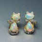 Ethiopian Opal Diamond 14k Solid Gold Kitty Cat Earring Cat Bow Stud Earrings.
