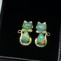 Ethiopian Opal Diamond 14k Solid Gold Kitty Cat Earring Cat Bow Stud Earrings.