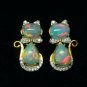 Ethiopian Opal Diamond 14k Solid Gold Kitty Cat Earring Cat Bow Stud Earrings.