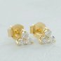 Three Diamond Stud Earring Solid 14k Gold Earring Triangle Cluster Wedding Gift.