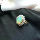Pave Diamond Opal Ring 14k Gold Wedding Proposal Ring Gift Fine Jewelry Gift.