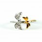 Two Dragonfly Open Ring 14k Gold Natural Diamond Damselfly Remembrance Jewelry.