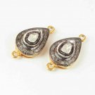 Double Bail Connector Rosecut Diamond Pear Connector 925 Silver Diamond Findings