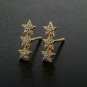 Diamond Triple Sparkling Stars Stud Earrings 14k Solid Gold Star Bar Jewelry.