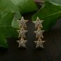 Diamond Triple Sparkling Stars Stud Earrings 14k Solid Gold Star Bar Jewelry.