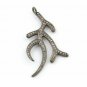 1Pc Pave Diamond Antler Charm Pendant Diamond Antler Sterling Silver Necklace N1