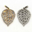 Pave Diamond Leaf Diamond Pendant Diamond Leaf 42x30mm Sterling Silver Leaf Ns8.