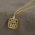 Diamond Square Pendant Necklace 14k Solid Gold Honeycomb Cluster Pendant Jewelry Diamond Square Pendant Necklace 14k Solid Gold Honeycomb Cluster Pendant Jewelry