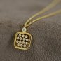 Diamond Square Pendant Necklace 14k Solid Gold Honeycomb Cluster Pendant Jewelry