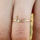 14k Solid Gold Scrip Love Initial Diamond Thin Ring Handmade Stacking Dainty NS0 14k Solid Gold Scrip Love Initial Diamond Thin Ring Handmade Stacking Dainty NS0
