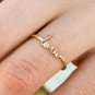 14k Solid Gold Scrip Love Initial Diamond Thin Ring Handmade Stacking Dainty NS0
