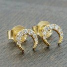 Diamond Crescent Moon Stud Earring Solid 14k Gold Double Horn Anniversary Gift. Diamond Crescent Moon Stud Earring Solid 14k Gold Double Horn Anniversary Gift.
