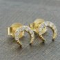 Diamond Crescent Moon Stud Earring Solid 14k Gold Double Horn Anniversary Gift.