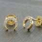 Diamond Crescent Moon Stud Earring Solid 14k Gold Double Horn Anniversary Gift.