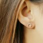 Diamond Crescent Moon Stud Earring Solid 14k Gold Double Horn Anniversary Gift.