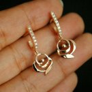 Floral Dangle Diamond Earrings 14k Rose Gold Flower Charm Huggie Diamond Earring Floral Dangle Diamond Earrings 14k Rose Gold Flower Charm Huggie Diamond Earring