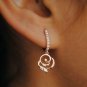 Floral Dangle Diamond Earrings 14k Rose Gold Flower Charm Huggie Diamond Earring