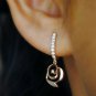 Floral Dangle Diamond Earrings 14k Rose Gold Flower Charm Huggie Diamond Earring