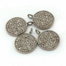 Pave Diamond Minimalist Round Charm Pendant 925 Silver Diamond Charm Jewelry.
