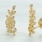 Climber Diamond Earrings Studs 14k Solid Gold Ear Cuff Fern Leaves Designer Stud