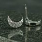 Pave Diamond Crescent Moon Stud Earring 925 Silver Diamond Earring For Christmas