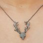 Pave Diamond Antler Deer Necklace 925 Sterling Silver Handmade Fashion Jewelry.