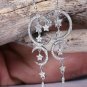 Crescent Moon And Stars Designer Earrings 925 Silver Pave Diamond Earrings.