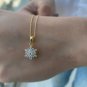 Diamond Snowflake Necklace Cluster Diamond Pendant 14k Gold Christmas Necklace.