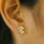 14k Solid Gold Maple Leaf Earring Diamond Ear Stud Fall Earring Wedding Gift.