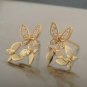 Butterfly Tiny Stud Earrings 14k Solid Gold Diamond Designer Wedding Jewelry.