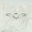 Curved Wedding Band White Gold Band Unique Chevron Band Diamond Ring 14k Gold N8
