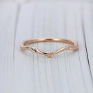 Vintage Rose Gold Wedding Band Simple Unique Leaf Dainty Curved Art Deco Ring N7