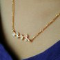 Diamond Twig Leaf Necklace Set 14k Solid Gold Bar Diamond Necklace Jewelry Gift.