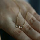 Solid 14k Yellow Gold Three Stone Diamond Necklace Wedding Unique Bridal Charm N Solid 14k Yellow Gold Three Stone Diamond Necklace Wedding Unique Bridal Charm N